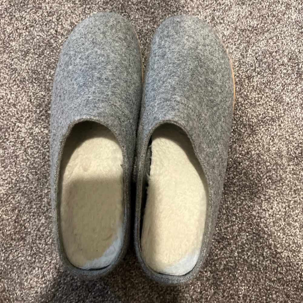 Merrell Gray Felt Slip-On Mules with Cream Lining